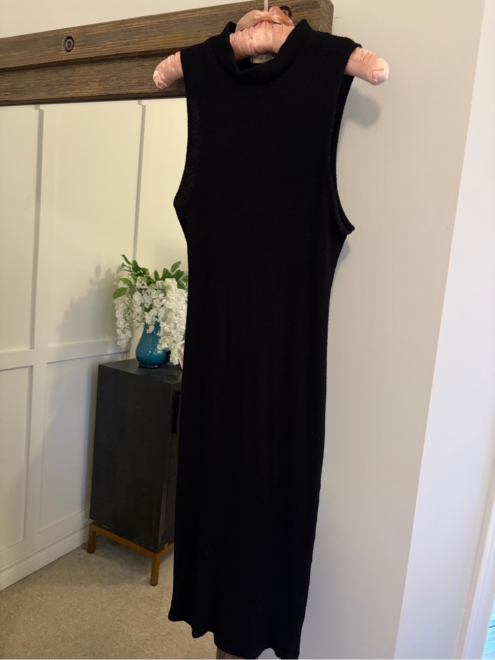 Better Be Sleeveless Black Ribbed Midi Dress